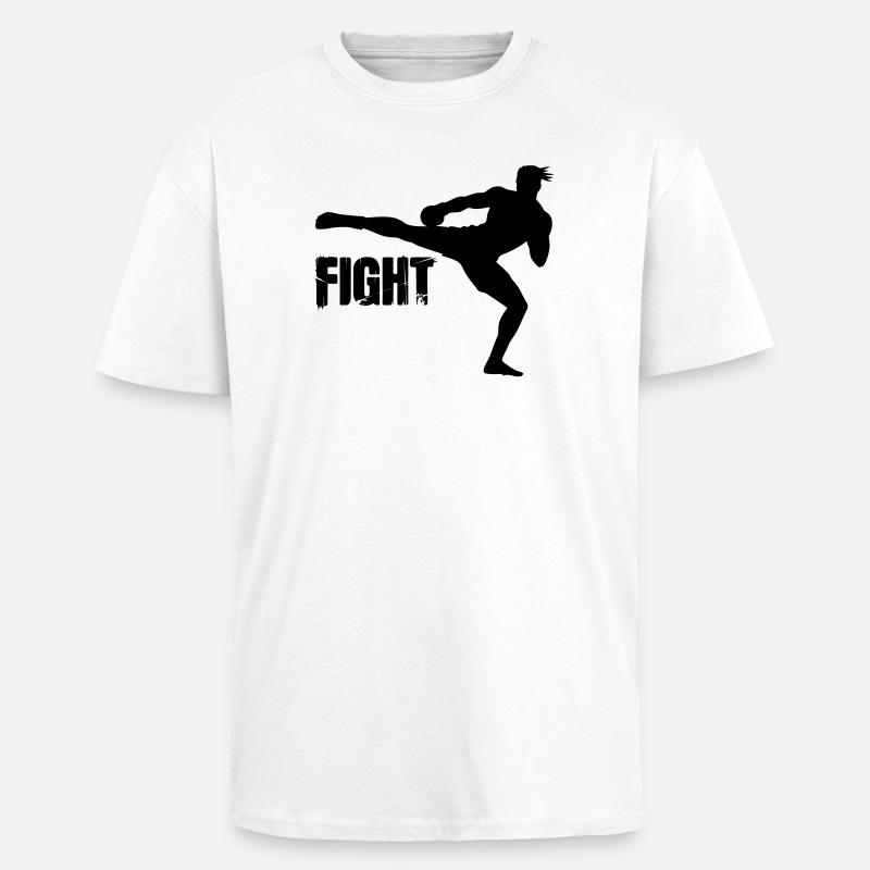 Kickboxer Silhouette mit Text Fight - Oversized Heavyweight Unisex T-Shirt - Weiß