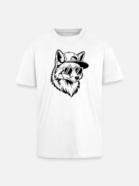 Cool fox with cap and sunglasses - Unisex Oversized Heavyweight T-shirt - white