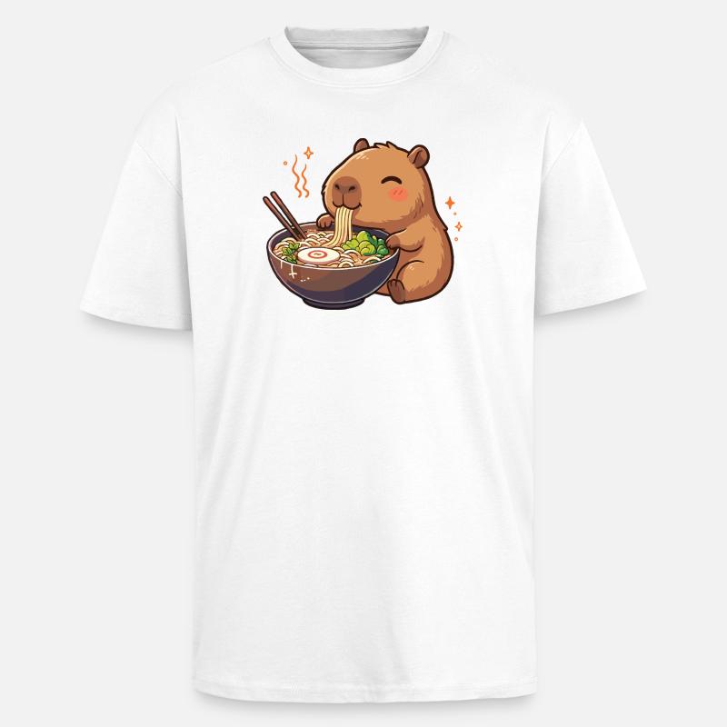 Capybara mit Nudeln Ramen kawaii Capybara - Oversized Heavyweight Unisex T-Shirt - Weiß
