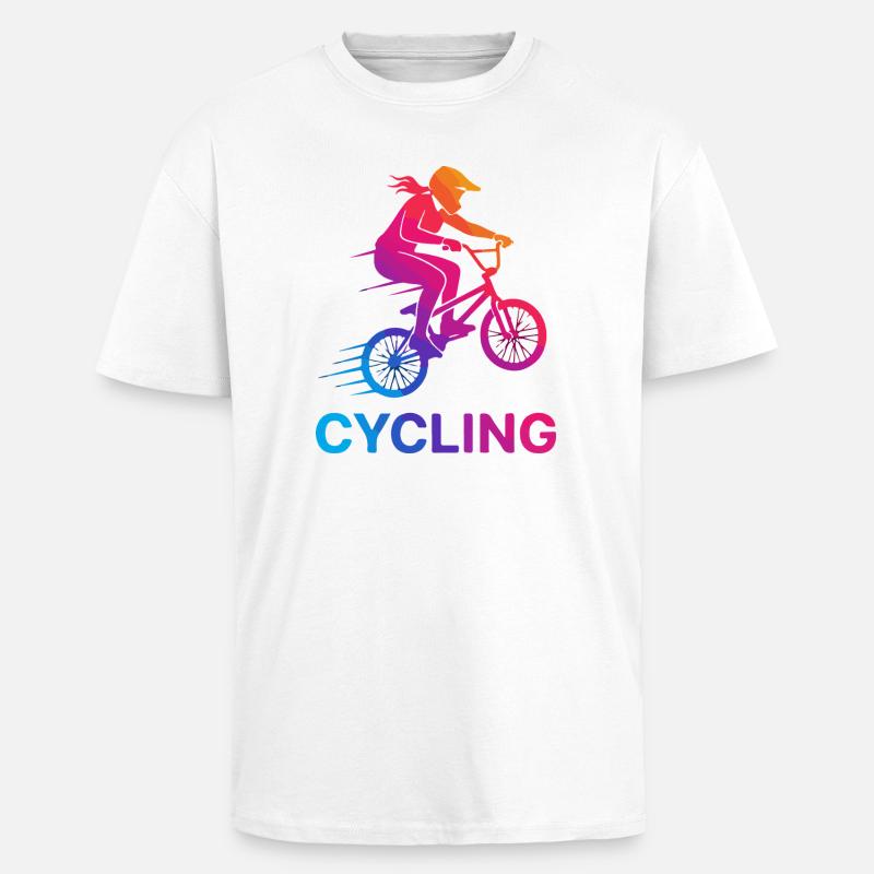 Gradient Cyclist Silhouette - Oversized Heavyweight Unisex T-Shirt - Weiß