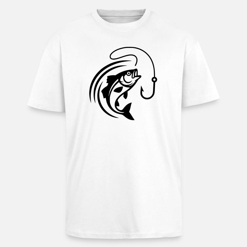 Jumping Fish Hook Fishing Vector - Unisex Oversized Heavyweight T-shirt - white