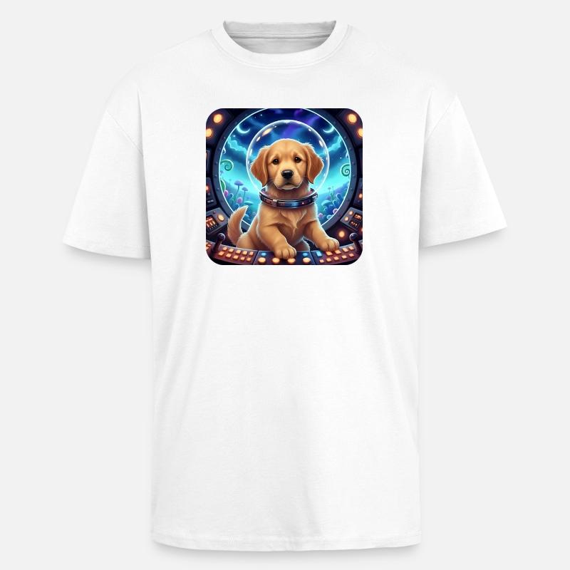 Astronaute chiot avec un casque spatial - T-shirt unisexe oversize épais - blanc