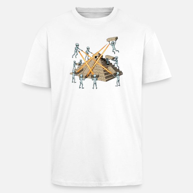 Les extraterrestres construisent une pyramide laser - T-shirt unisexe oversize épais - blanc