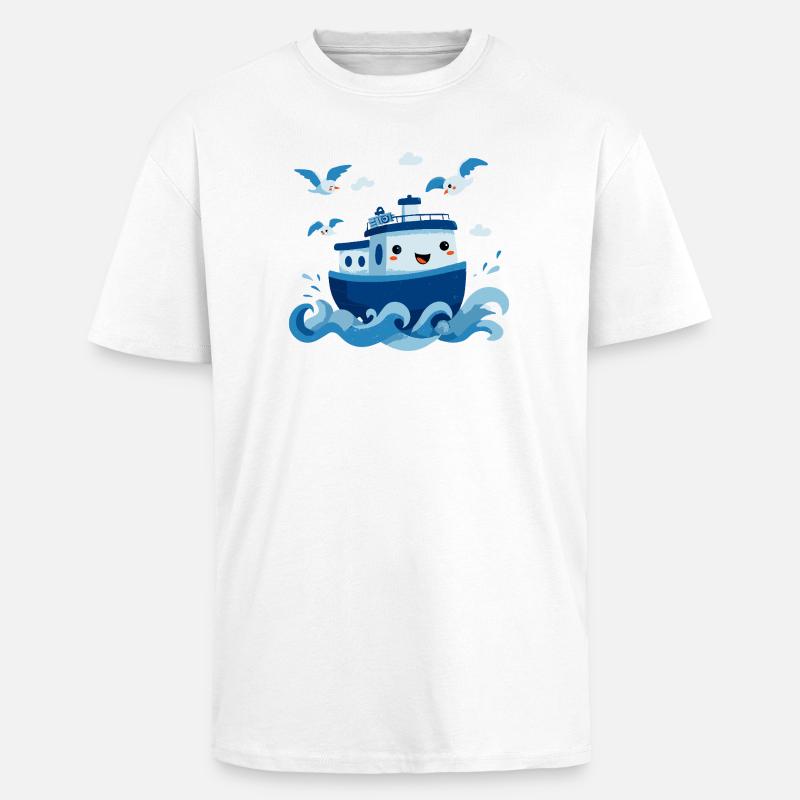 Fröhliches Blaues Boot auf See - Oversized Heavyweight Unisex T-Shirt - Weiß