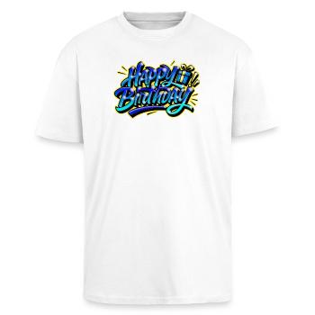 Joyeux Anniversaire Graffiti - T-shirt unisexe oversize épais - blanc - Devant - Alina (178cm) & Michal (187cm)