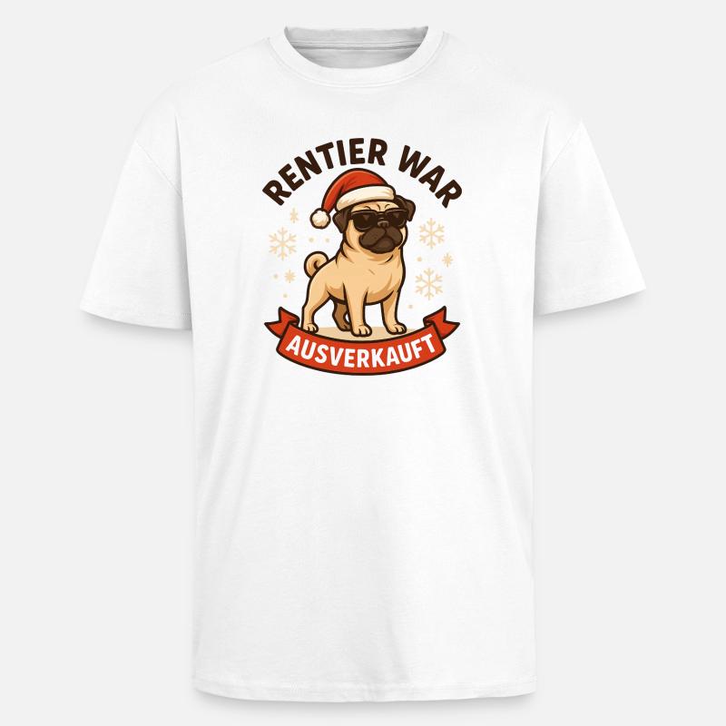 Reindeer a affiché complet Pug Pug - T-shirt unisexe oversize épais - blanc