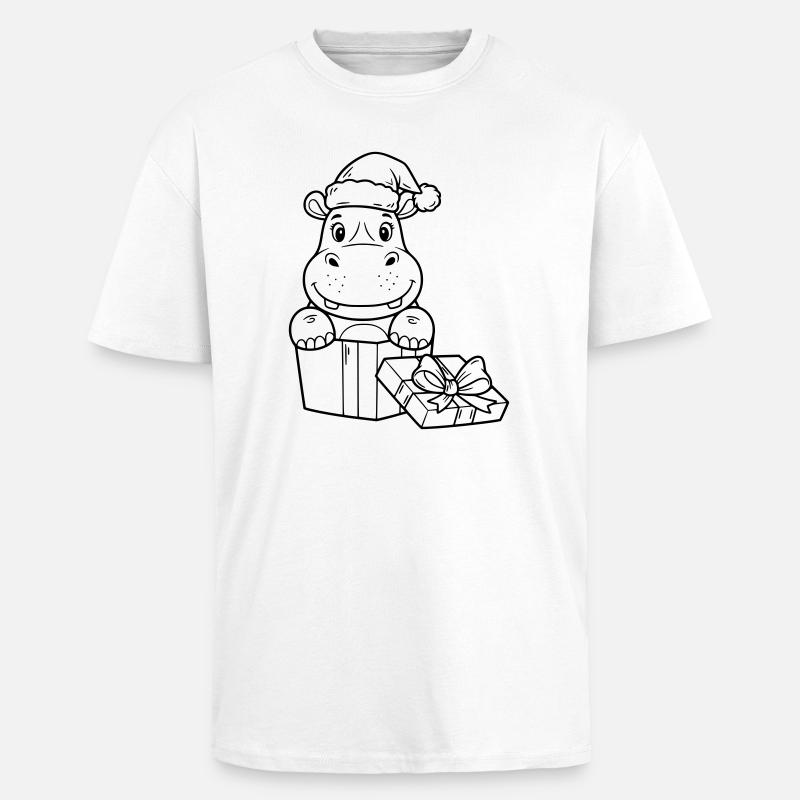 Weihnachts-Nilpferd mit Geschenken - Oversized Heavyweight Unisex T-Shirt - Weiß