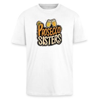 Prosecco Sisters Vintage Sunset Sekt Party - Oversized Heavyweight Unisex T-Shirt - Weiß - Vorne - Alina (178cm) & Michal (187cm)