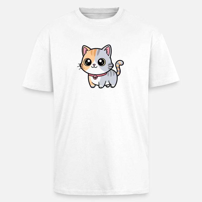 Calico Kitten Collar Charm - Unisex Oversized Heavyweight T-shirt - white