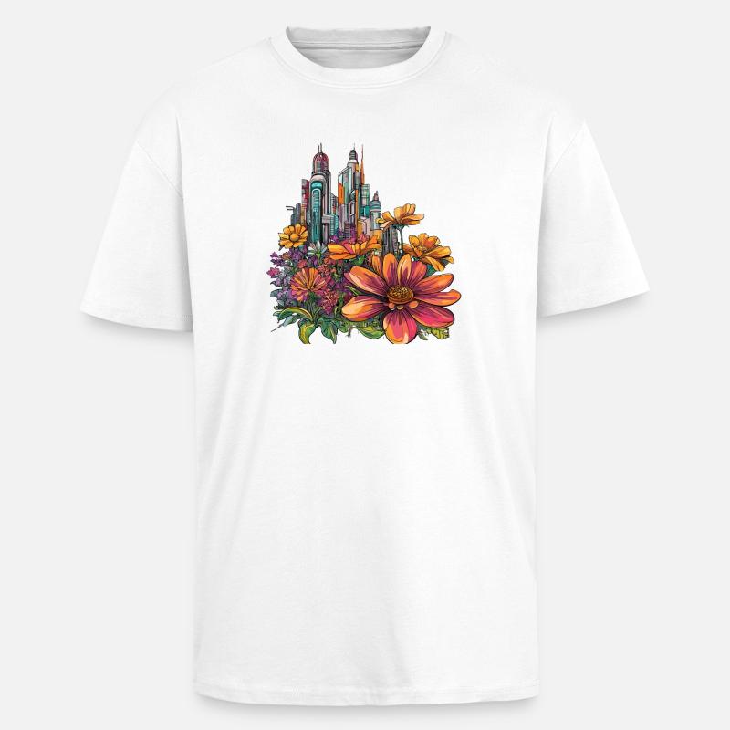 Blühende Skyline Farbexplosion - Oversized Heavyweight Unisex T-Shirt - Weiß