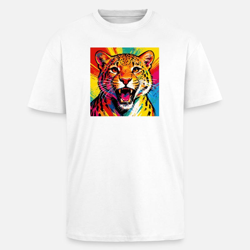 Leopard Pop Art Farbexplosion - Oversized Heavyweight Unisex T-Shirt - Weiß