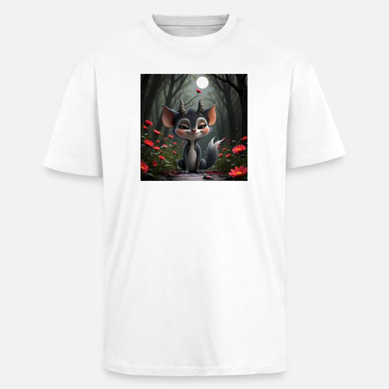 Kätzchen mit Hörnern im Mondwald - Oversized Heavyweight Unisex T-Shirt - Weiß