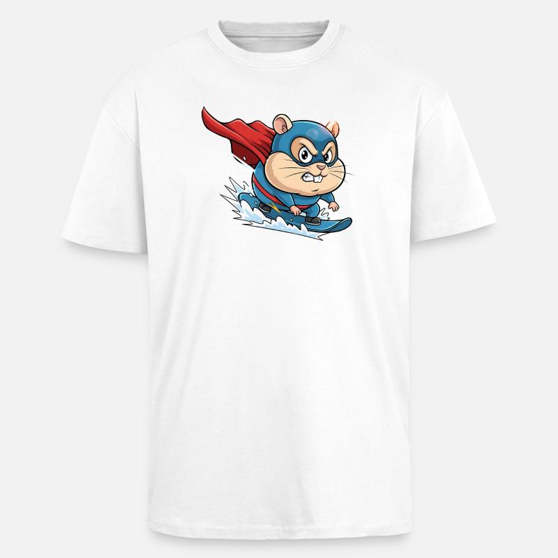 Superheld Hamster Surf Skate Cartoon - Oversized Heavyweight Unisex T-Shirt - Weiß