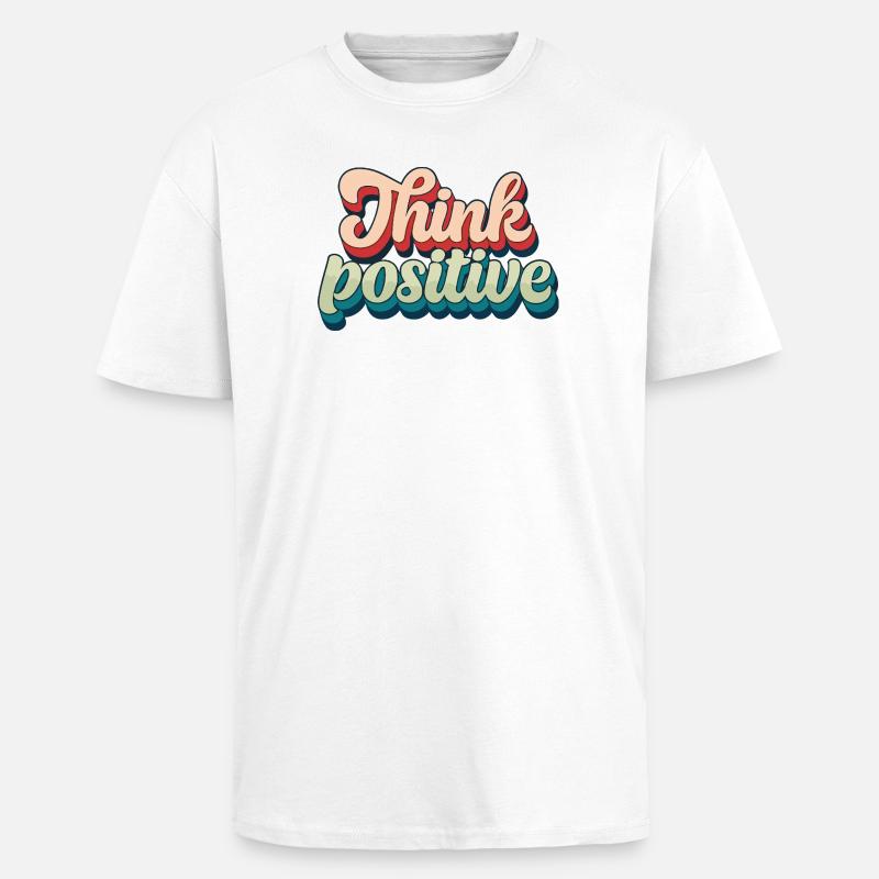 Think Positive Retro Script - Oversized Heavyweight Unisex T-Shirt - Weiß