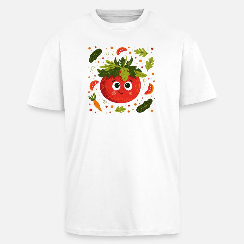 Tomate joyeuse avec une couronne d’herbes - T-shirt unisexe oversize épais - blanc