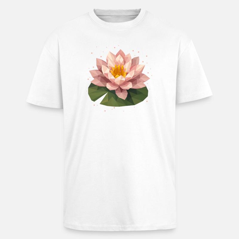 Nénuphar polygonal rose sur feuille verte - T-shirt unisexe oversize épais - blanc