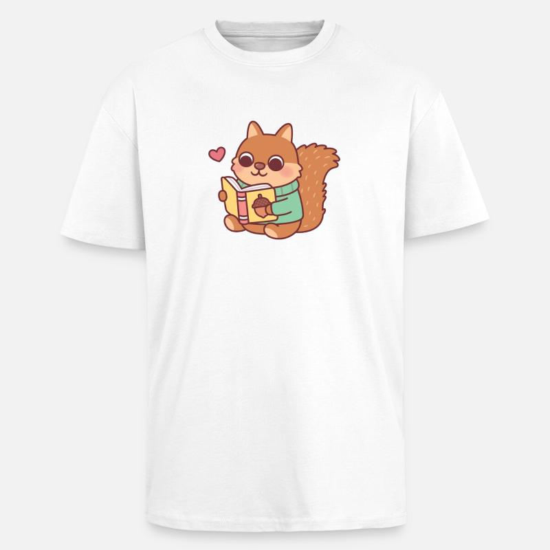 Niedliches Eichhörnchen liest ein Buch - Oversized Heavyweight Unisex T-Shirt - Weiß