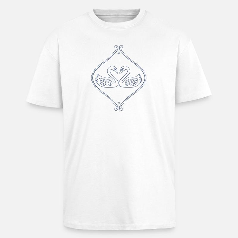 Blue Swans in Ornate Frame - Unisex Oversized Heavyweight T-shirt - white