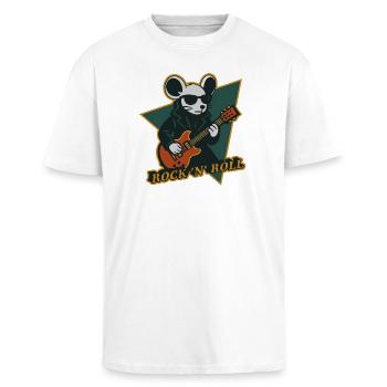 Maus mit Gitarre Cooles Cartoon - Oversized Heavyweight Unisex T-Shirt - Weiß - Vorne - Alina (178cm) & Michal (187cm)