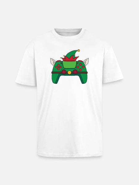 Elf Videospiel-Controller Weihnachts-Gamer-Elf - Oversized Heavyweight Unisex T-Shirt - Weiß