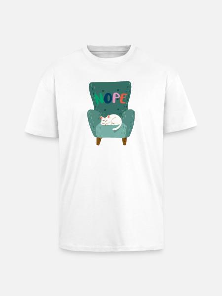 Cute Sleeping Cat with "NOPE" Lazy Mood - Unisex Oversized Heavyweight T-shirt - white