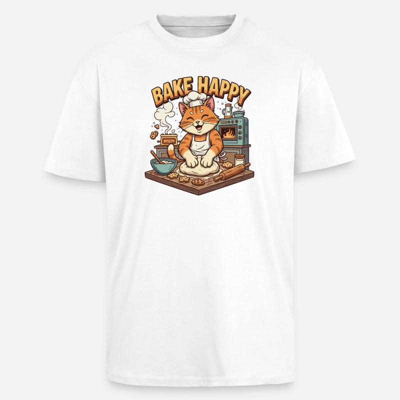 Backfreude Katze Bäckt Cookies - Oversized Heavyweight Unisex T-Shirt - Weiß