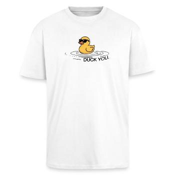 Duck You Wortspiel Ente Lustiger Spruch Fuck you - Oversized Heavyweight Unisex T-Shirt - Weiß - Vorne - Alina (178cm) & Michal (187cm)