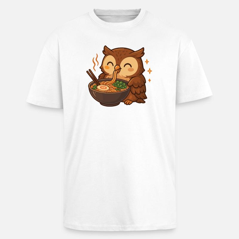 Eule mit Nudeln Ramen kawaii Eule - Oversized Heavyweight Unisex T-Shirt - Weiß