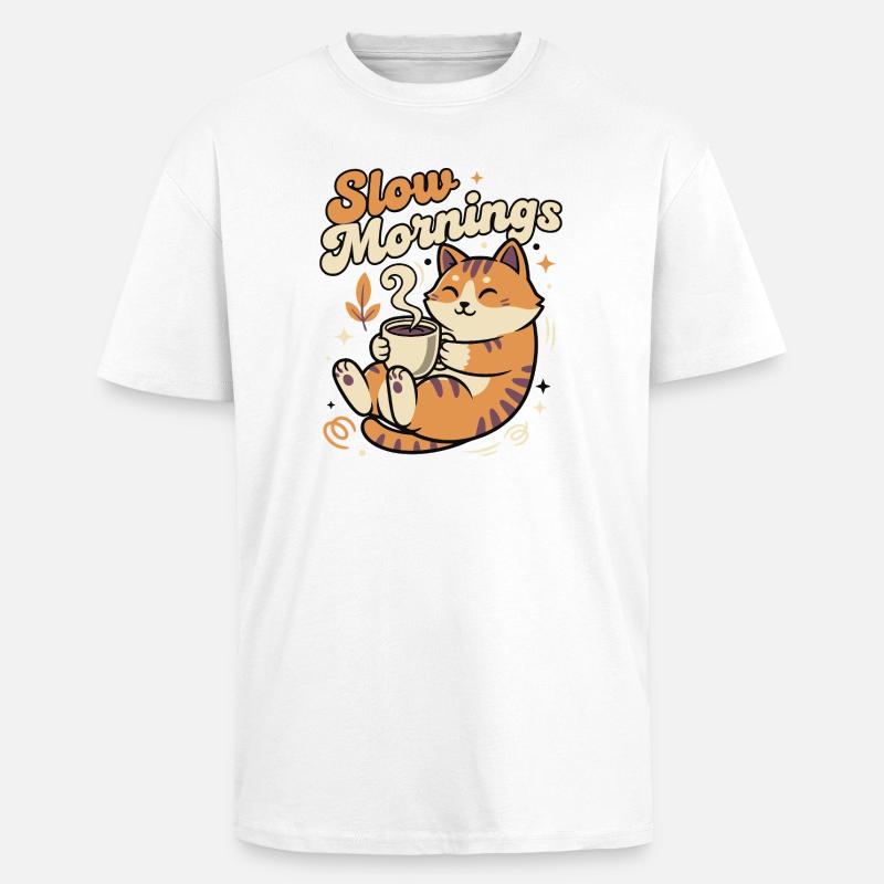Langsame Morgenkatze mit Kaffee - Oversized Heavyweight Unisex T-Shirt - Weiß