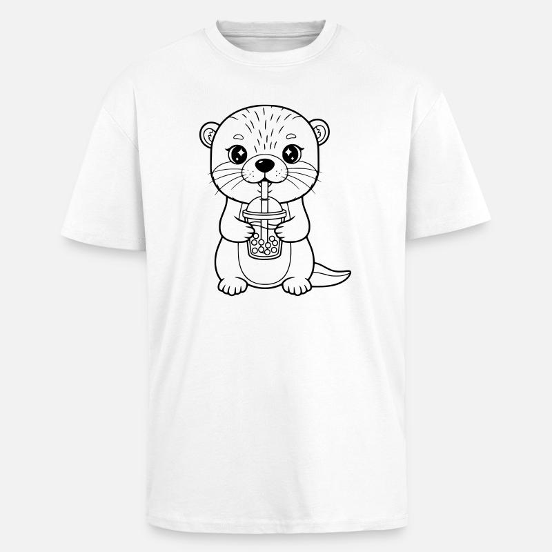 Otter with Mug - Unisex Oversized Heavyweight T-shirt - white