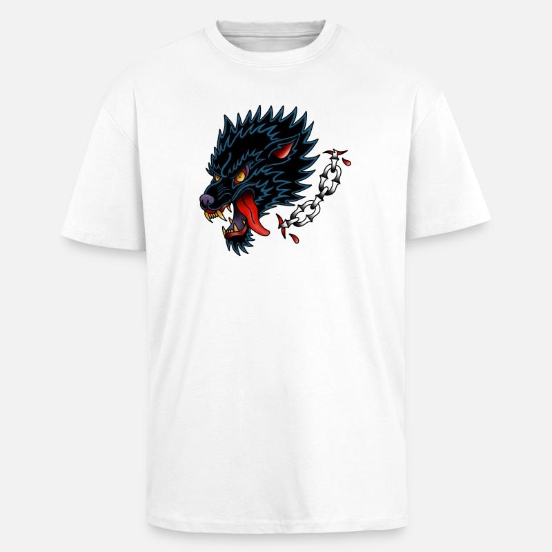 Black Wolf Old School Tattoo-Design - Oversized Heavyweight Unisex T-Shirt - Weiß