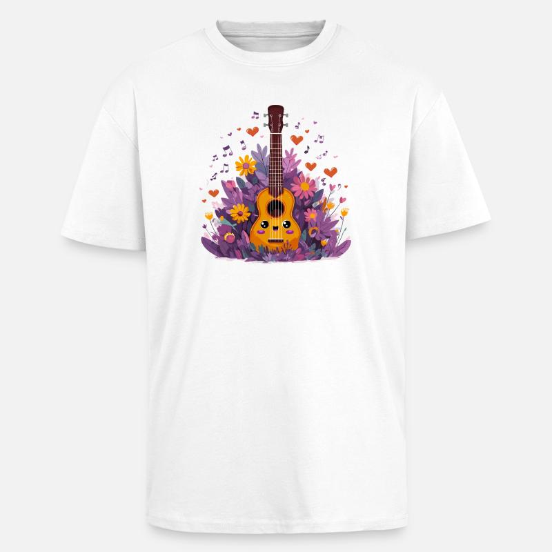 Combo Ukulélé Fleurissant - T-shirt unisexe oversize épais - blanc