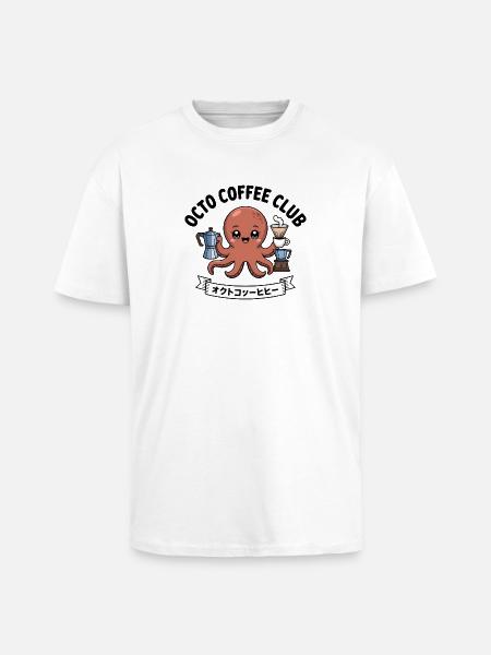 Octo Coffee Club - Funny Octopus T-Shirt - Unisex Oversized Heavyweight T-shirt - white