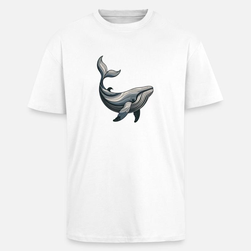 Linienwal: Blaues Waldesign - Oversized Heavyweight Unisex T-Shirt - Weiß
