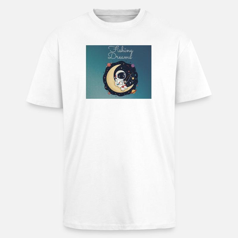 Astronauta seduto sulla luna e sogna di pesca - T-shirt unisex oversize pesante - bianco