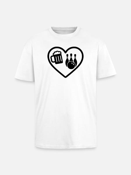 Heart Beer Bowling Humor - Unisex Oversized Heavyweight T-shirt - white
