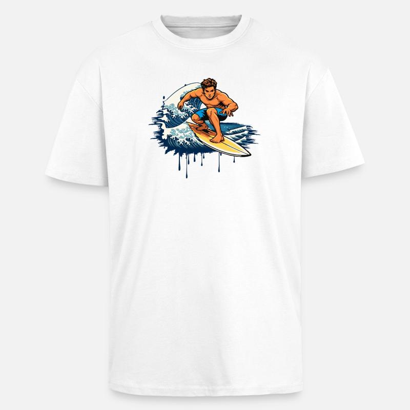 Dynamic graffiti illustration of a surfer - Unisex Oversized Heavyweight T-shirt - white