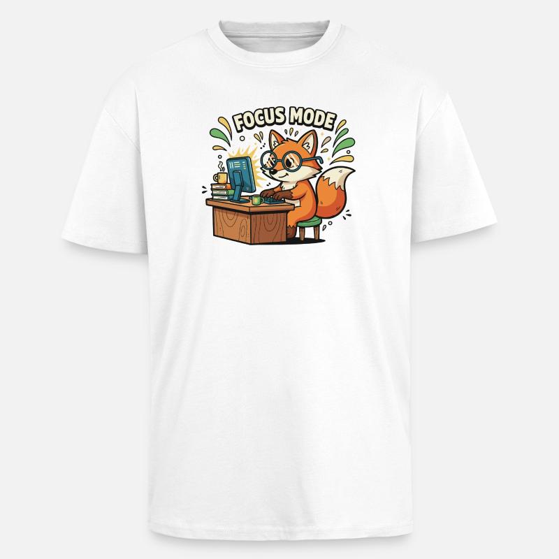 Focus mode fox on the computer - Unisex Oversized Heavyweight T-shirt - white