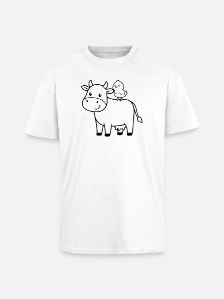 Cute Cow with Bird Friendship - Unisex Oversized Heavyweight T-shirt - white