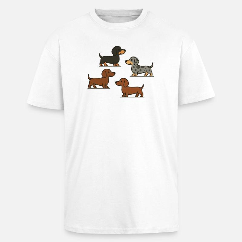 Quatuor teckel : Spotted & Solid - T-shirt unisexe oversize épais - blanc