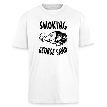 George Sand Smoking Caricature - Unisex Oversized Heavyweight T-shirt - white - Front - Alina (178cm) & Michal (187cm)