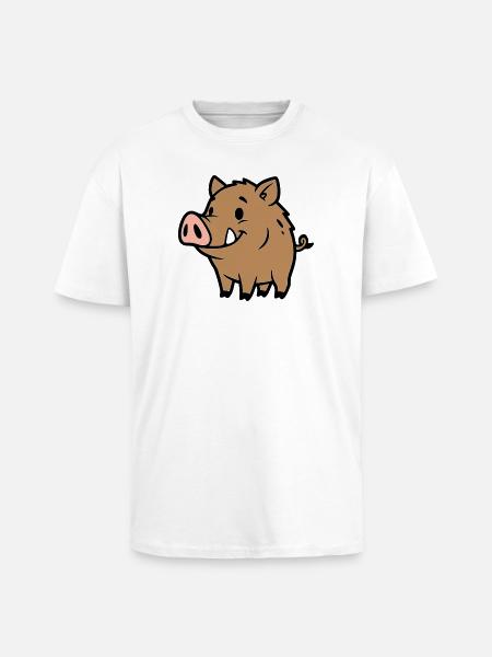 Süßes Wildschwein Comic Glücksbringer - Oversized Heavyweight Unisex T-Shirt - Weiß