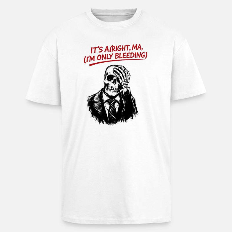 Skelett im Anzug mit rotem Text - Oversized Heavyweight Unisex T-Shirt - Weiß