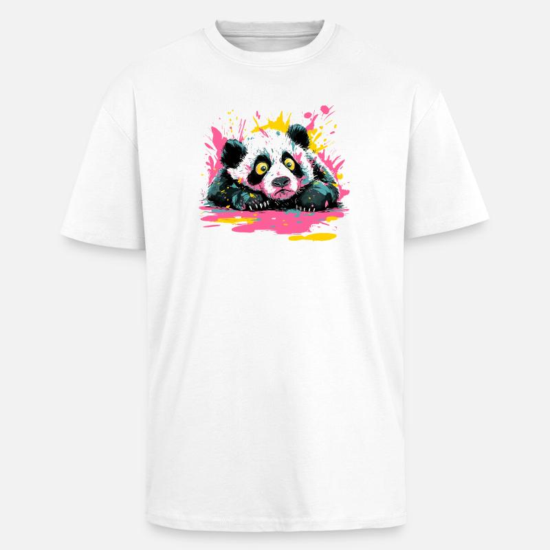 Panda Splash Pop-Art Farbspritzer - Oversized Heavyweight Unisex T-Shirt - Weiß