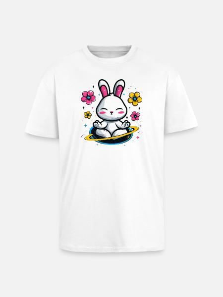 Moon Bunny in the Flower Circle - Unisex Oversized Heavyweight T-shirt - white