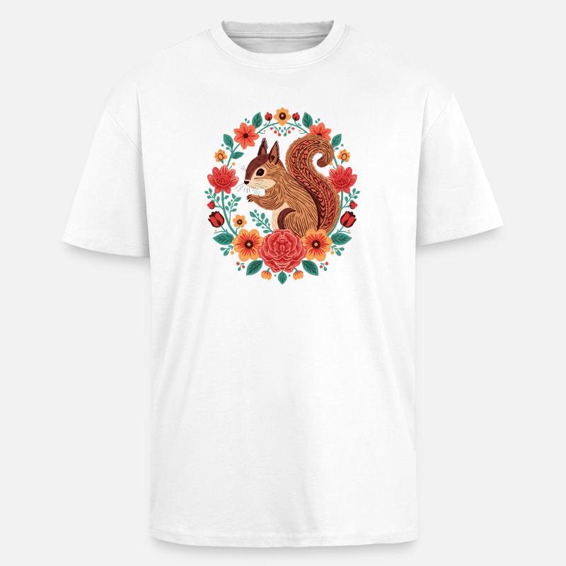 Eichhörnchen im Blumenkreis - Oversized Heavyweight Unisex T-Shirt - Weiß