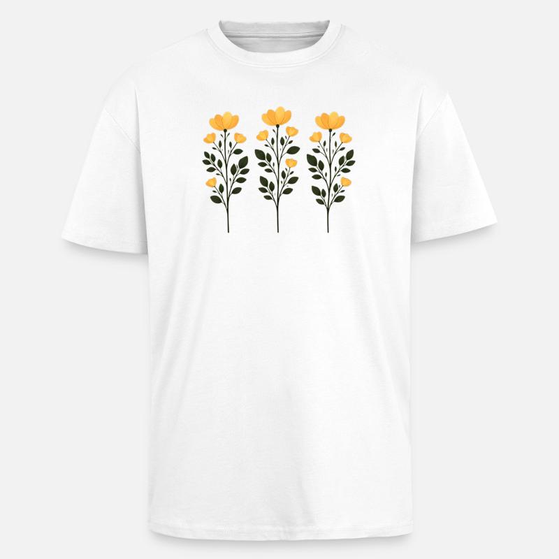 Trois Branches de Fleurs Dorées - T-shirt unisexe oversize épais - blanc