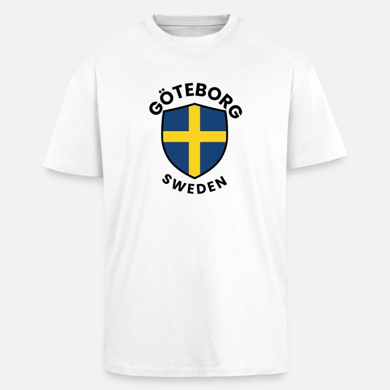 Bouclier du drapeau de Göteborg - T-shirt unisexe oversize épais - blanc