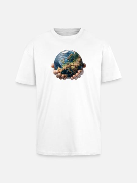 Earth in Hands: Global Responsibility - Unisex Oversized Heavyweight T-shirt - white