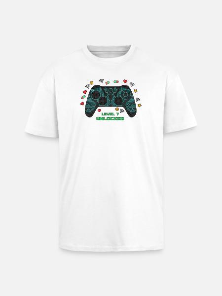 Level 7 Unlocked Gamer Controller - Unisex Oversized Heavyweight T-shirt - white
